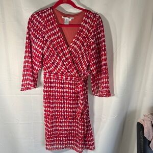 Maggy London Red and White Wrap Dress SZ 8